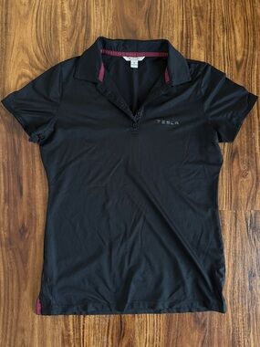 Tesla Women's Black Polo with Maroon Trim